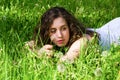 Woman having rest on meadow Royalty Free Stock Photo