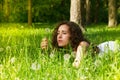 Woman having rest on meadow Royalty Free Stock Photo