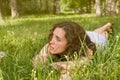 Woman having rest on meadow Royalty Free Stock Photo