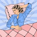 Woman Having Sleepless Night. Insomnia. Pop Art retro illustration Royalty Free Stock Photo