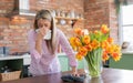 Woman having flowers allergy Royalty Free Stock Photo