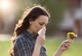 Woman having symptoms of spring pollen allergy Royalty Free Stock Photo