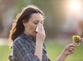 Woman having symptoms of spring pollen allergy Royalty Free Stock Photo