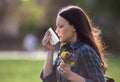 Woman having symptoms of spring pollen allergy Royalty Free Stock Photo