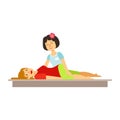 Woman having a thai massage. Colorful cartoon character