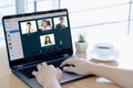 Woman having video conference with colleagues in concept work from home Royalty Free Stock Photo