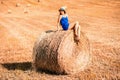 Woman on the hayfield Royalty Free Stock Photo