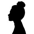 Woman Head Black and White Vector Silhouette. Beautiful Girl Fashionable Haircut style. Simple Elegant Woman Silhouette Royalty Free Stock Photo
