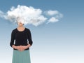 Woman with head in the clouds, daydreaming or creativity concept