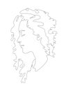 Woman Head with curly hairstyle Line Art Illustration. Female head Feminine Minimalist Logo, line drawing with abstract expressive