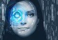 Woman head, face recognition technology, hud Royalty Free Stock Photo