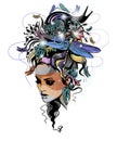 Woman head and haistyle drawing in color 1 Royalty Free Stock Photo