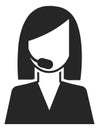 Woman with head microphone. Support icon. Assistant avatar