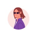 Woman head portrait. Cool girl agent in sunglasses. Face avatar for confidential secret user profile. Female detective