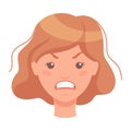 Woman Head with Short Brown Hair Showing Angry Face Expression and Emotion Frowning Front Vector Illustration