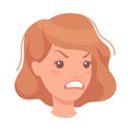 Woman Head with Short Brown Hair Showing Angry Face Expression and Emotion Frowning Half-turned Vector Illustration