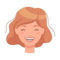 Woman Head with Short Brown Hair Showing Happy Face Expression and Emotion Laughing Front Vector Illustration Royalty Free Stock Photo