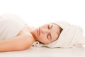 Woman with head wrapped towel Royalty Free Stock Photo