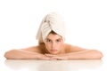 Woman with hair wrapped in towel Royalty Free Stock Photo