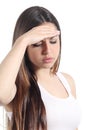 Woman with a headache and a hand in forehead Royalty Free Stock Photo
