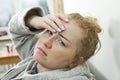 Young woman has headache and stay at home Royalty Free Stock Photo