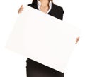 Woman headless holding a blank white board