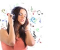 Woman with headphones listening mus Royalty Free Stock Photo