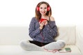 Woman with headphones listening music Royalty Free Stock Photo