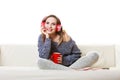 Woman with headphones listening music Royalty Free Stock Photo