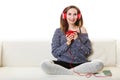 Woman with headphones listening music Royalty Free Stock Photo