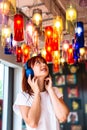 Woman in headphones listening to favourite song