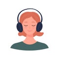 Woman with headphones. Young smiling woman listening to music peacefully with her eyes closed. Vector illustration. Royalty Free Stock Photo