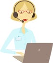 Woman with headset in front of laptop Royalty Free Stock Photo