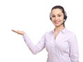 Woman with headset gesturing with hands Royalty Free Stock Photo