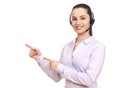 Woman with headset gesturing with hands Royalty Free Stock Photo