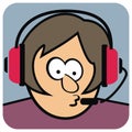 Woman with headset, humorous vector illustration