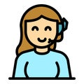 Woman headset icon color outline vector