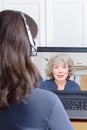 Woman headset video call grandma Royalty Free Stock Photo