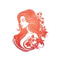 Woman Headshot with Curly Hair and Floral Elements: Vector Logo Design for Women\'s Fashion Clothing Royalty Free Stock Photo