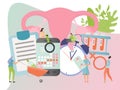 Woman health concept, menstruation period tracker calendar, tiny people cartoon characters, vector illustration Royalty Free Stock Photo