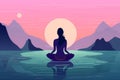 woman person fitness exercise back relaxation ocean lotus meditation yoga sea. Generative AI.