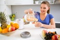 Woman with healthy fresh homemade drink