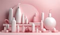 care woman layout bottle cosmetic pastel pink treatment background product beauty. Generative AI.