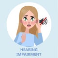 Woman with hear impairment as a symptom of disease.