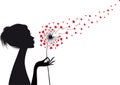 Woman with heart dandelion, vector