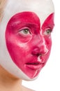Woman with heart face painting isolated Royalty Free Stock Photo
