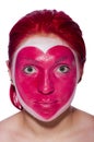 Woman with heart face painting isolated Royalty Free Stock Photo