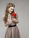 Woman Heart, Love Dreams, Retro Lady Portrait, Valentine Present Royalty Free Stock Photo