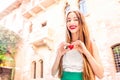 Woman with heart near Romeo and Juliet balcony Royalty Free Stock Photo