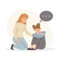 Woman Help to Young Girl in Depression Feeling Sad Suffering from Mental Disorder Vector Illustration Royalty Free Stock Photo